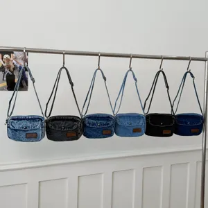 Vintage πλυμένη τσάντα ώμου από denim canvas, casual χιαστί τσάντα για γυναίκες και φοιτητές καθημερινά.