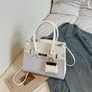 Fashion two-tone crocodile pattern shoulder handbag chic casual top handle crossbody bag.