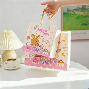Süße Hase Papier Geschenktüte Ins Stil Rosa Punktmuster Geburtstag Party Hochzeit Favor Tasche Mit Griffen Für Freunde Kinder Verpackung