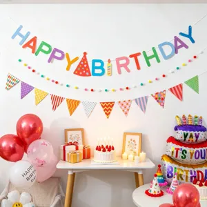 Geburtstagsfeier Dekoration Banner Set mit bunten Flaggen und Ballons für schöne Feste.