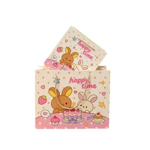 Süße Cartoon Kaninchen Geschenktüte aus Papier für Geburtstag und festliche Partyverpackung.