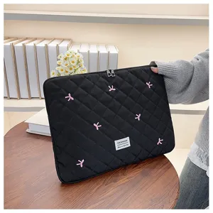 Fundas acolchadas para portatiles con bordado de lazo rosa para almacenamiento