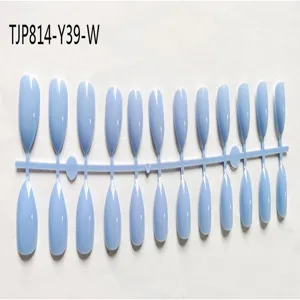 Tira de puntas de uñas postizas azules de almendra, uñas postizas elegantes para manicura DIY.
