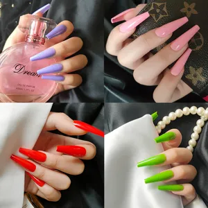 Uñas postizas largas de ataúd color sólido brillante kit de manicura press on para mujer