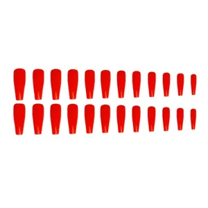 24pcs uñas postizas largas rojas brillantes press on nails kit para manicura diaria