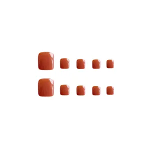 Pumpkin color short press-on toenails solid color fake toenail tips for women daily wear main