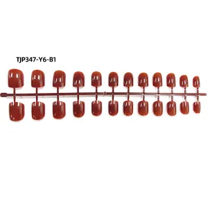 Groothandel korte vierkante neppe nagels set, effen bruine nageltips voor jouw manicure.