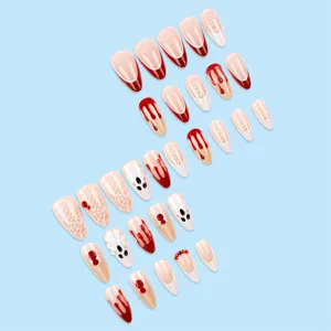 Halloween press-on nails 30pcs set 3D cute ghost red spider fake nail art tips details display