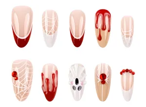 Halloween press on nails 3d cute ghost spider red blood rhinestone nail art detail