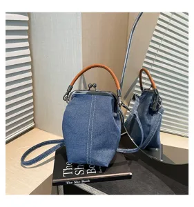 Sac bandoulière téléphone en denim tendance sac à main littéraire polyvalent femme couleur unie