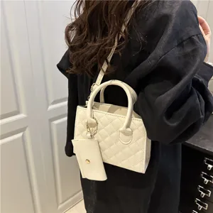 Women Casual PU Leather Handbag Quilted Stitching Tote Messenger Crossbody Bag With Detachable Mini Pouch Purse For Everyday Street Trend