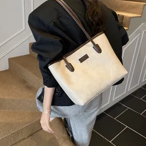 Women vintage oil wax leather tote bag large capacity commuter shoulder bag main image