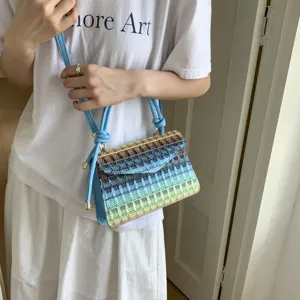 Borsa a tracolla intrecciata bicolore stile coreano da donna, elegante borsa estiva chic.