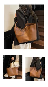 Μεγάλη καφέ τσάντα shopper για γυναίκες, ρετρό απλή τσάντα ώμου για την καθημερινότητα.