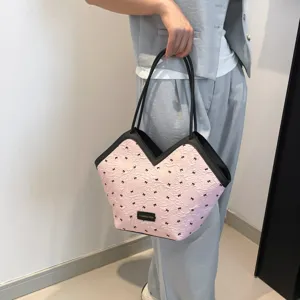 Bolso tote rosa elegante con diseño de lazo, gran bolso de hombro para uso diario.