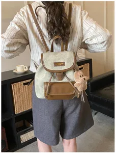Vintage Kontrastfarbe Canvas Rucksack Damen stylische Freizeittasche Reiserucksack