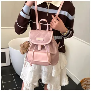 Rosa Retro Kontrast Rucksack für Damen stilvolle lässige Reise Alltag Schultasche