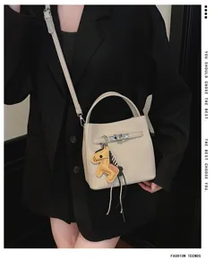 Elegante Eimer Tasche aus Litschimuster Leder für Damen, Retro Mode Schulter Umhängetasche.