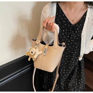 Bolso cubo patrón litchi mujeres casual pu cuero bandolera bolso de mano elegante
