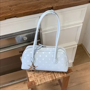 Women Polka Dot PU Leather Shoulder Bag Cute Niche Pillow Bag Korean Style Casual Underarm Handbag With Pendant