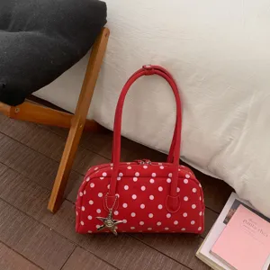 Cute red white polka dot shoulder handbag stylish pillow bag daily tote with star charm