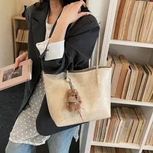 bolso tote beige de gran capacidad elegante bolso de hombro para mujer uso diario