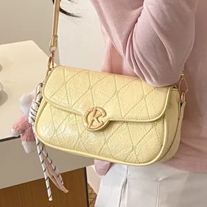 Mujer elegante bolso de hombro acolchado de cuero pu bolso de axila bolso cruzado elegante