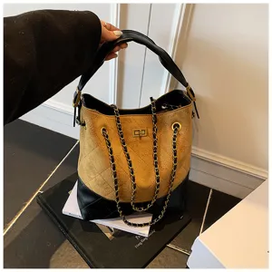 Bolso cubo acolchado de ante para mujer con correa de cadena bolso de hombro de invierno