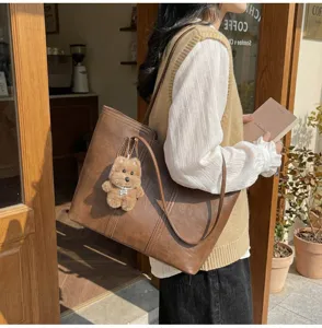 Borsa tote marrone retro in pelle PU, grande capacite borsa a spalla donna lavoro.