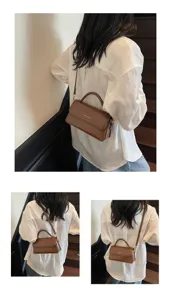 Élégant sac à bandoulière marron pour femme sac à main carré tendance en cuir synthétique.