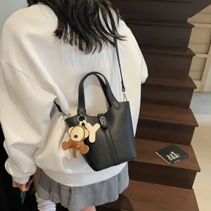 Bolso cubo negro con patrón de lichi mujer bolso bandolera informal bolso de mano minimalista