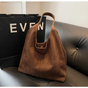 Brown suede shoulder bag large capacity tote bag daily casual hobo bag stylish accessory