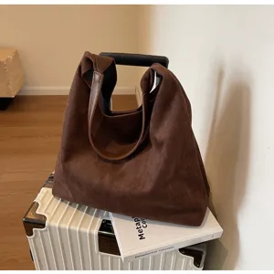 Brown suede tote bag large capacity shoulder bag casual handbag for women daily commuting