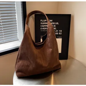 Brown suede hobo shoulder bag for women, large capacity stylish casual tote purse for daily use.