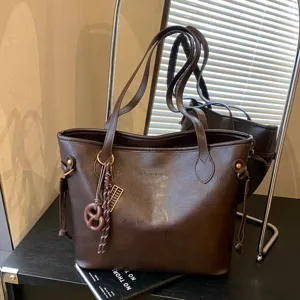 Women large capacity dark brown commuter tote bag minimalist style stylish shoulder bag