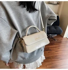 Chic women's top handle shoulder bag stylish casual crossbody square leather bag