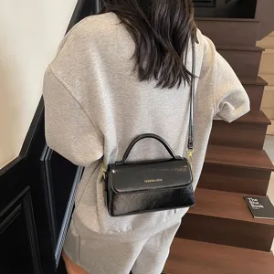Black patent leather women shoulder bag stylish crossbody handbag with top handle for daily.