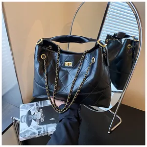 Bolso de hombro acolchado negro con cadena para mujer, elegante bolso tote de moda.