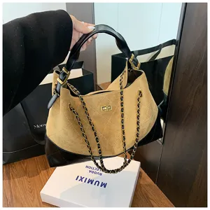 Bolso de Hombro Acolchado de Ante para Mujer Bolso Tote Elegante con Cadena Casual