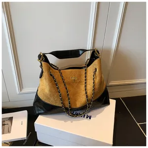 Elegante Bolso de Hombro de Cadena Acolchado de Ante Mujer Otoño Invierno Bolso Tote