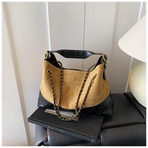 Bolso de hombro acolchado de ante con cadena para mujer estilo de lujo bolso de mano chic