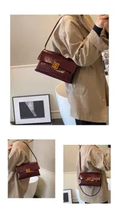 Borsa a spalla da donna in pelle verniciata bordeaux, elegante borsa sottoascella.