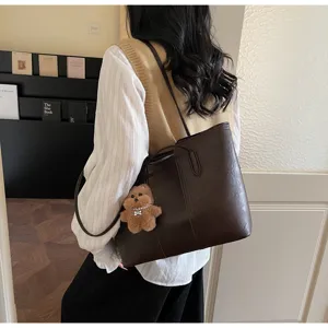 Borsa a tracolla marrone retrò da donna grande capacità borsa casual in pelle PU da lavoro
