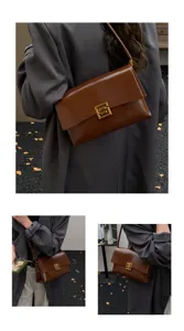 Borsa sottoascella in pelle marrone da donna, borsa a spalla vintage con elegante serratura in metallo.