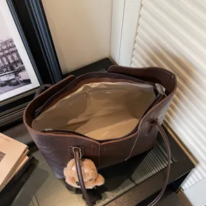 Borsa a tracolla da donna rétro marrone elegante shopper grande capacità moda chic