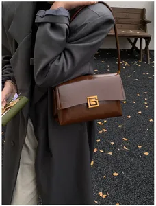 Borsa a spalla sottobraccio in pelle cerata donna elegante retro marrone borsa chic