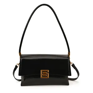 Borsa ascellare in pelle cerata nera da donna, borsa a tracolla elegante, borsa di lusso.
