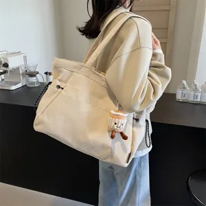 Borsa Shopper in Corduroy Grande Capacità Borsa a Tracolla Autunno Inverno Casual