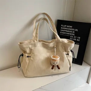 Borsa Shopper in Velluto a Coste Grande Capacità Borsa a Tracolla Casual per Donna Lavoro