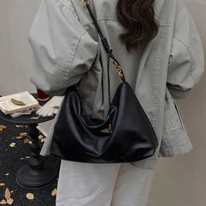 Minimalist retro solid color women's hobo shoulder bag casual chic crossbody handbag.
